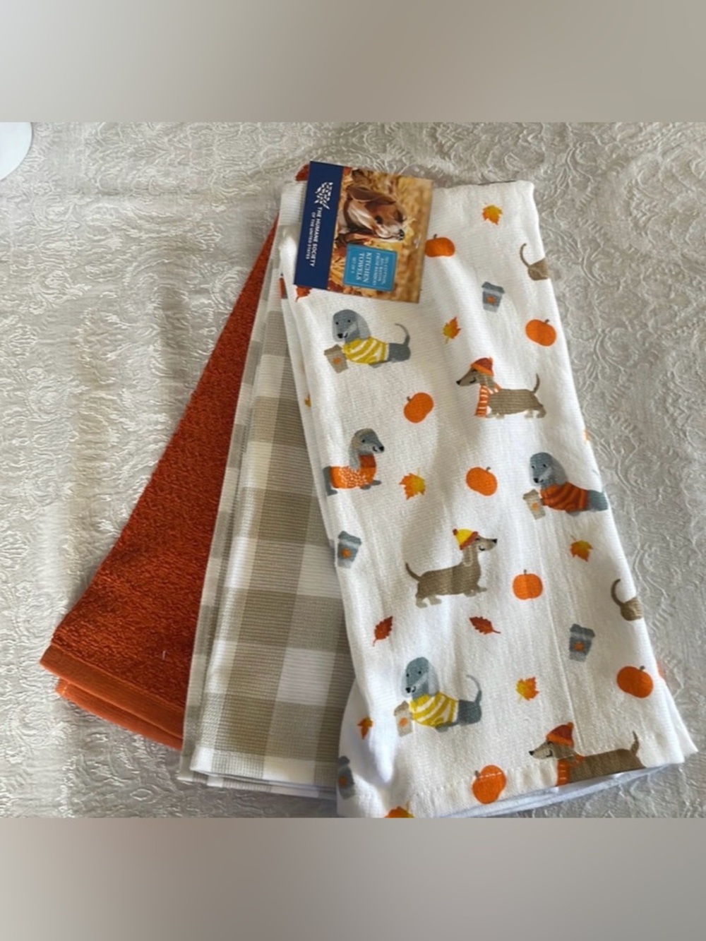 Dachshund set of three kitchen towels.